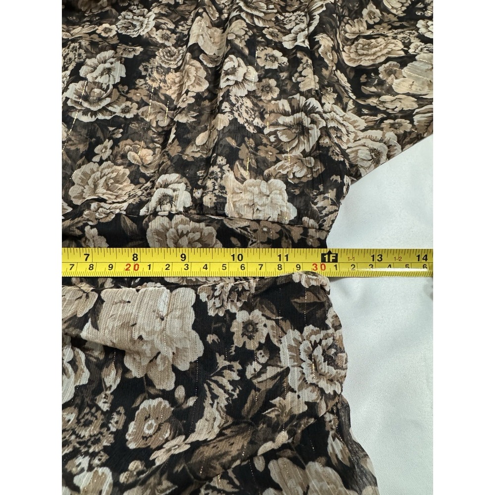Zara Women's Dress Ruched Metallic & Floral Print Small Romantic Partial-Sheer - Picture 6 of 10